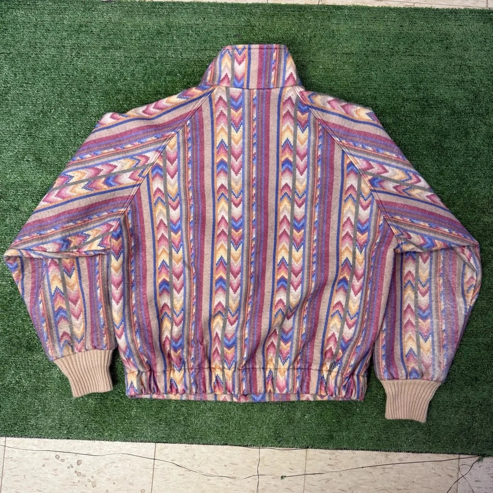 Vintage Walls Mountain Western Aztec Pattern Lined Bomber Jacket, Size Large - Picture 2 of 10